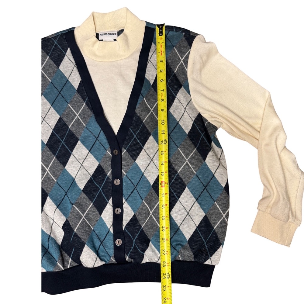 Vintage Alfred Dunner Argyle Cardigan Sweater Top Cream Blue Gray Knit‎ Large L - Picture 4 of 4